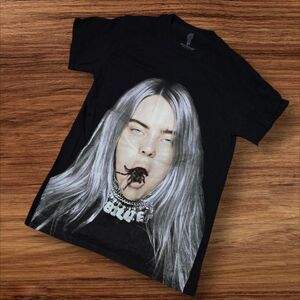 Billie Eilish Black Graphic Tee Shirt with Portrait Print